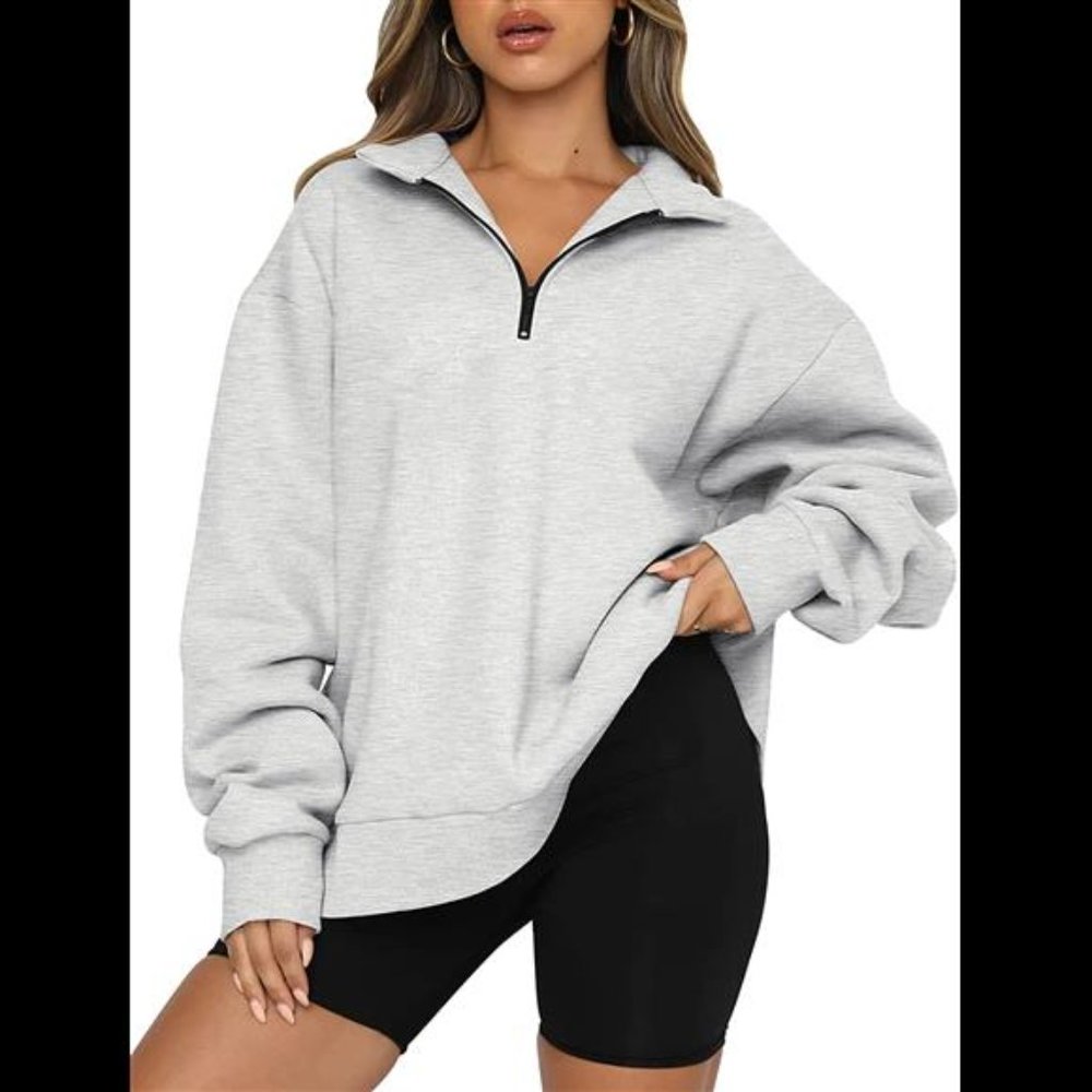 Trendy Queen Womens Oversized Half Zip Pullover Long Sleeve